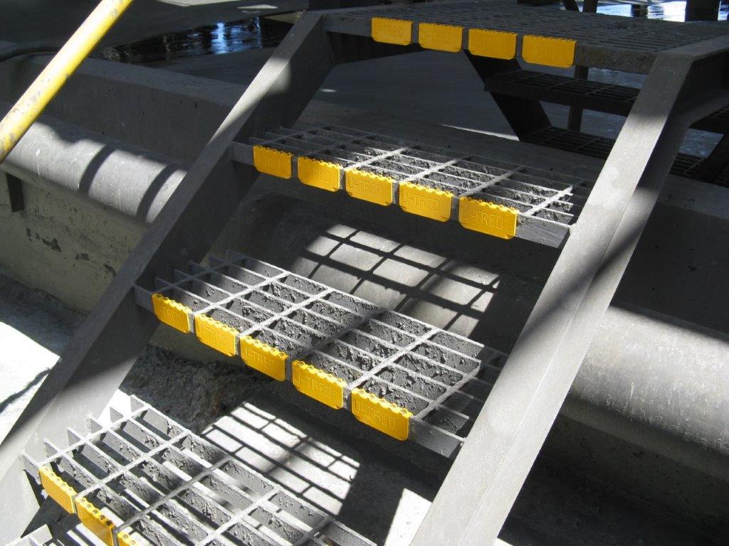 AMCO U-Tred anti-slip stair nosing provides anti-slip properties to steel grating