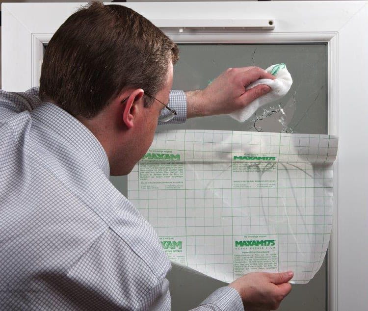 Maxam175 glass repair film is easy to apply.