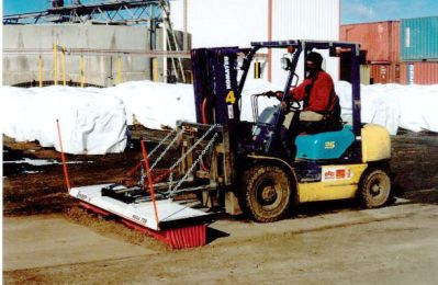 Sweepex brooms attach to forklifts easily AMCO