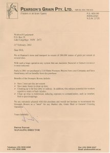 Testimonial on Sweepex Broom by Pearsons Grain