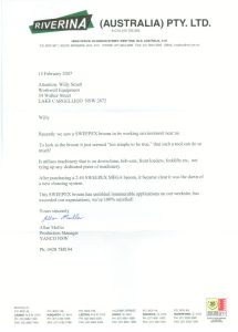 Testimonial for Sweepex Broom from Riverina Australia