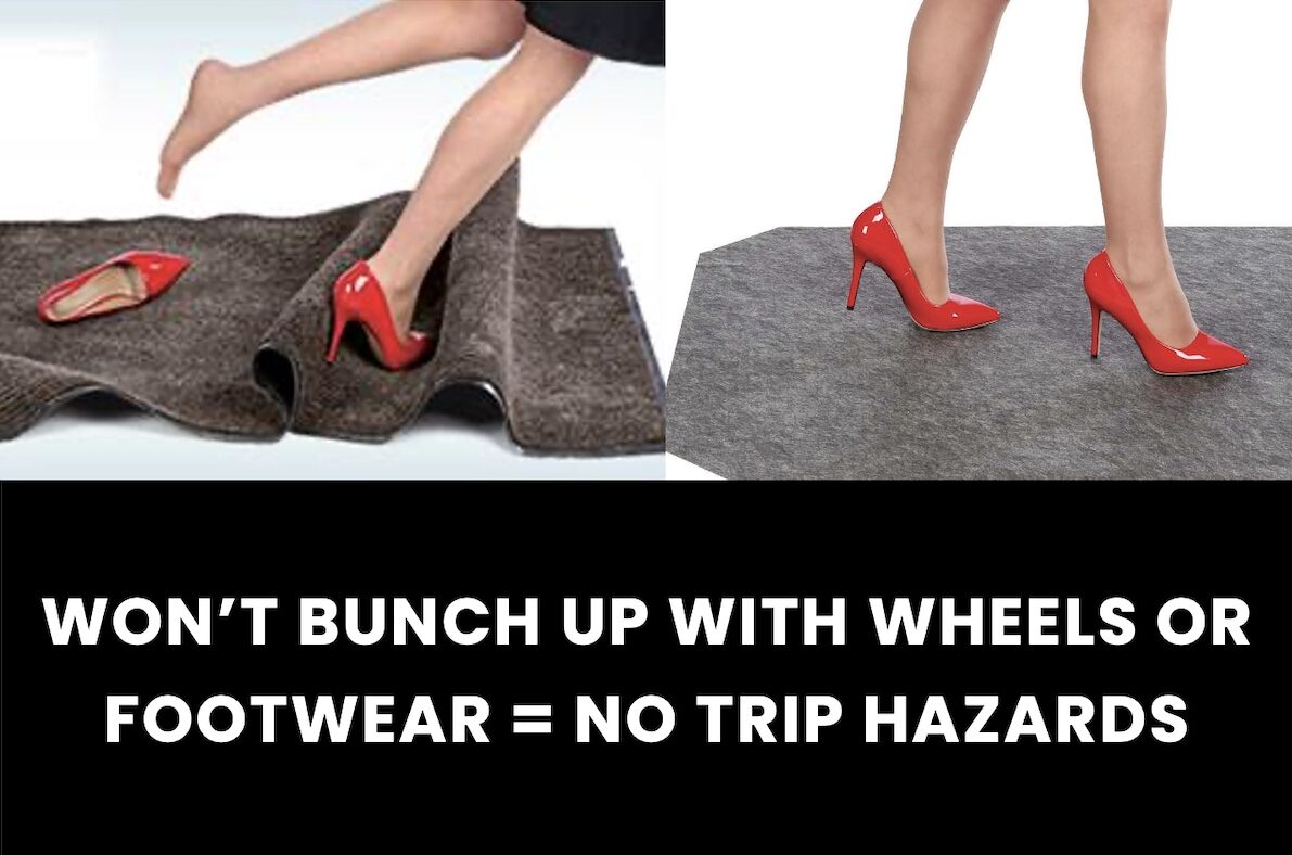 AMCO Pig Grippy Entrance Floor Mat staying flat to prevent tripping