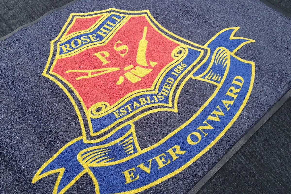 AMCO custom logo entry mat for Rosehill Public School